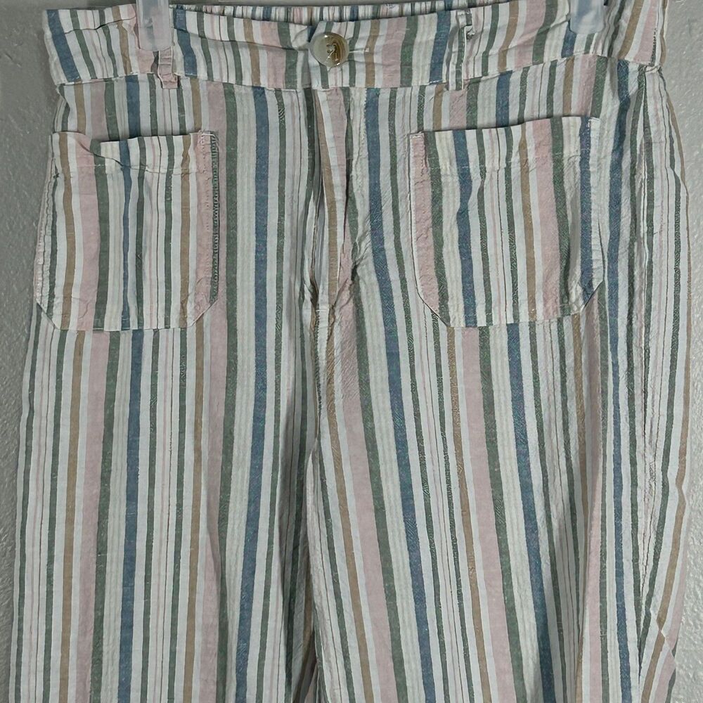 Cato Pants Womens M Pastel Multi Stripe Linen Blend Elastic Waist Casual Relaxed